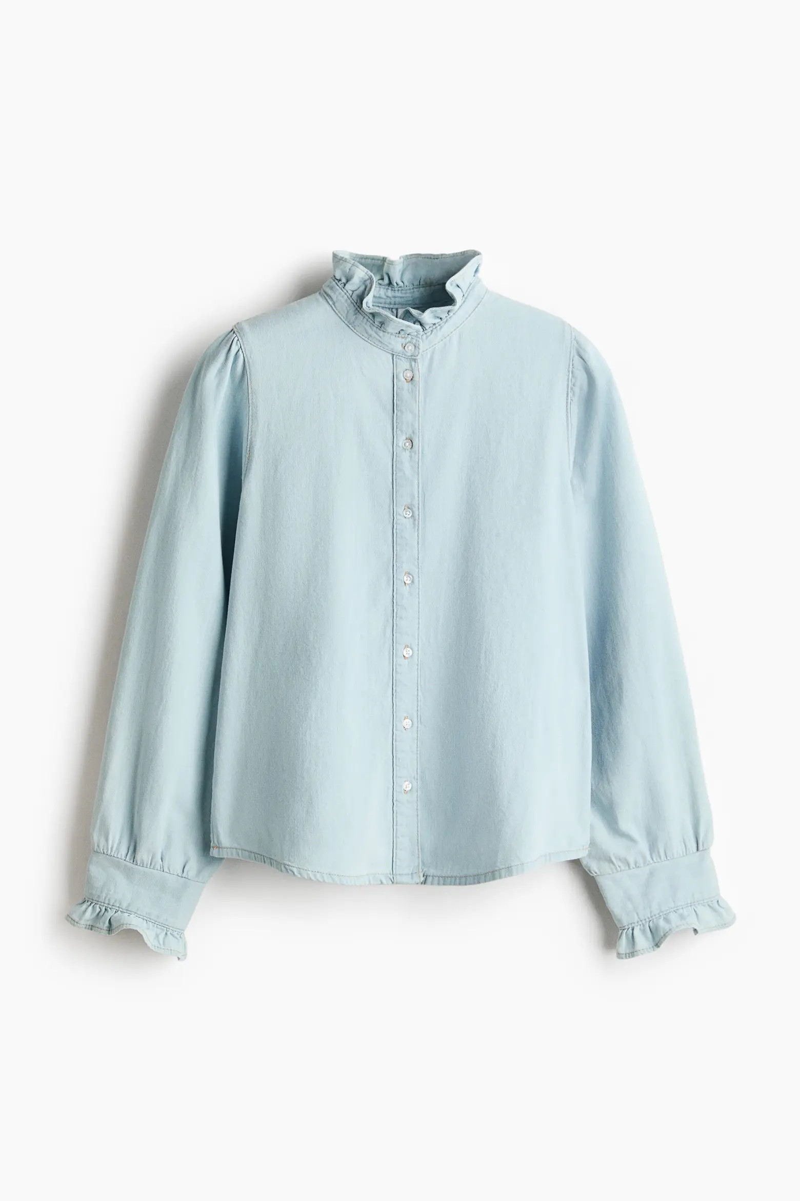 Frill-trimmed Denim Blouse (Women) | Nordstrom | Nordstrom