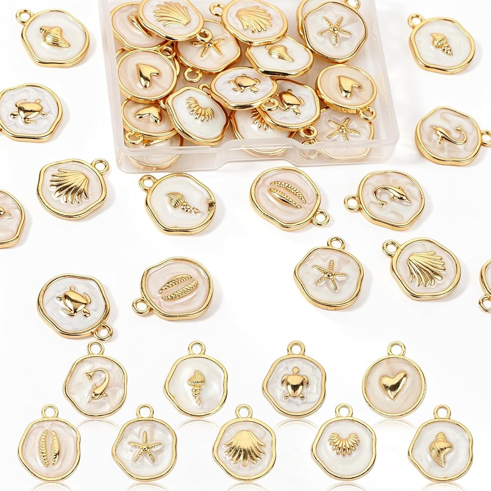 36Pcs Sea Animal Charms Gold Beach Cross Enamel Charms for Jewelry Making | Amazon (US)
