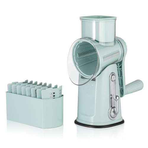 5 in1 Rotary Cheese Grater with Handle, Rotary Grater, Vegetable Slicer, Shredder, Carrot Grater, Nut Grinder, and Chocolate Shaver (Light Green) | Amazon (US)