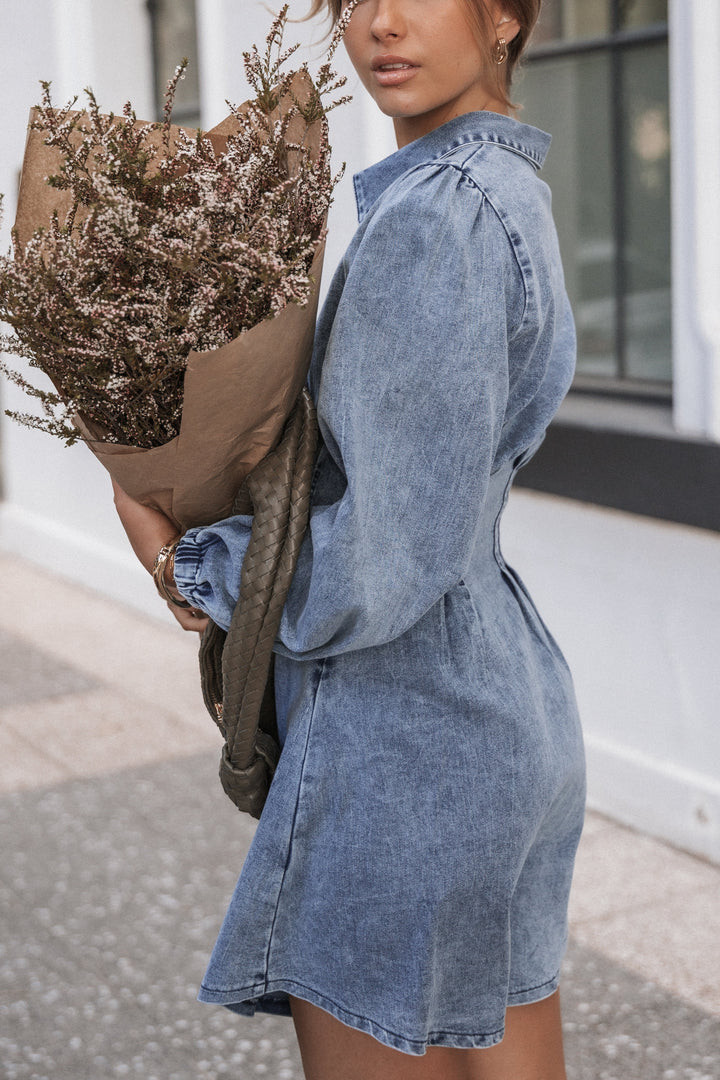 Phoenix Long Sleeve Mini Dress - Denim | Petal & Pup (US)