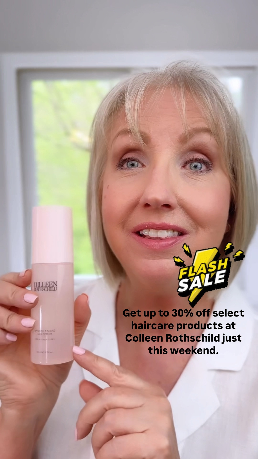 ⚡️FLASH SALE ⚡️ Just this weekend @colleenrothschild get up to 30% off all of my favorite haircare products. I use the deep conditioning mask, shampoo, daily conditioner, styling cream and hair serum. Start with the Haircare Travel Essentials if you just want to try out the products. It’s a $100 value, normally $75, but just $49 today! My favorite must-have product is the Smaoth & Shine Hair Serum. It gives you that trending shine! #crpartner 

#LTKWatchNow #LTKSaleAlert #LTKBeauty