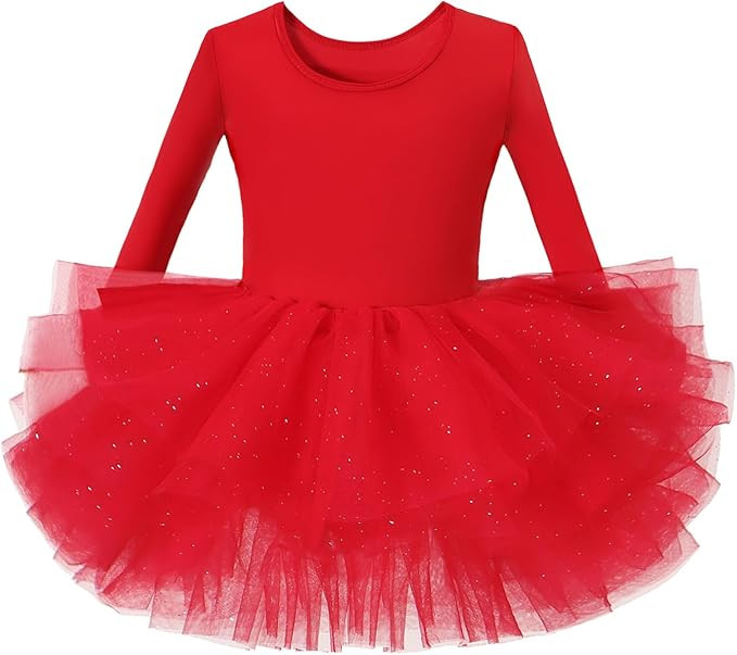 Toddler Girls Ballet Tutu Dresses Long Sleeve Sequin Tulle Ballerina Outfits Dance Leotards | Amazon (US)