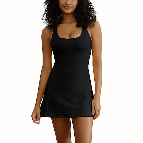 Tennis Dress for Women Workout Dress with Built-in Bra & Shorts Pockets for Athletic Exercise Golf, Black, S | Amazon (US)