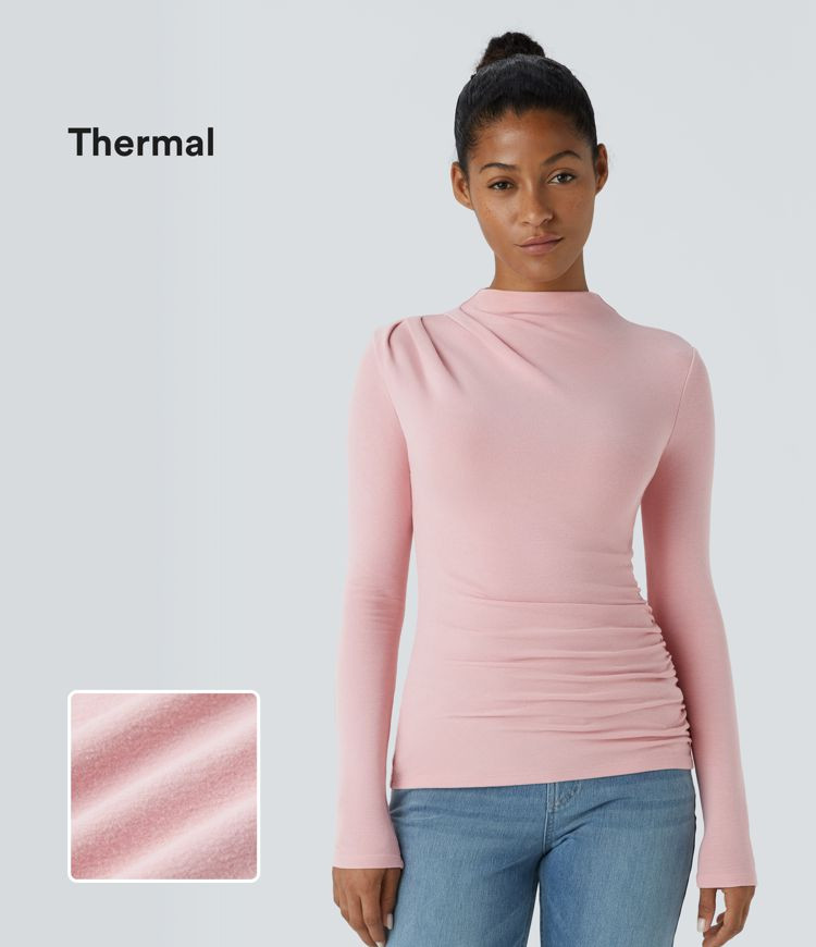 Damen Enges, legeres Thermo-Oberteil mit Trichterhalsausschnitt, langen Ärmeln und Rüschen - Ha... | Halara - DE