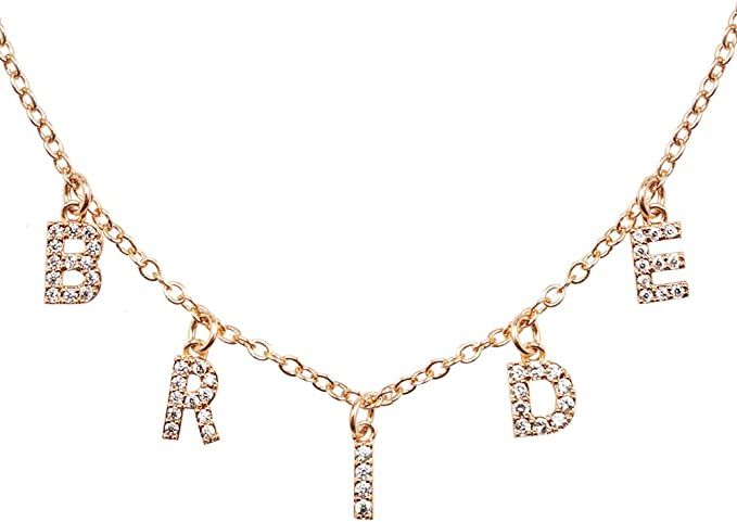 xo, Fetti Bride Pave Necklace, 14" Choker, Gold Charm Letter Cubic Zirconia Jewelry | Bachelorett... | Amazon (US)