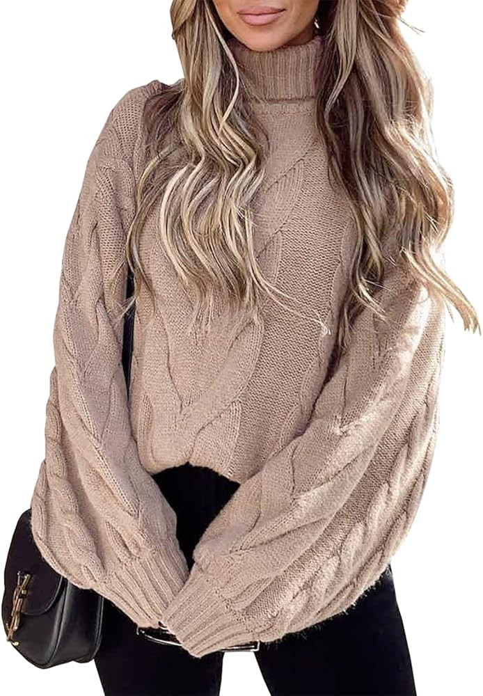 Basicspace Womens Winter Fall Solid Turtleneck High Neck Sweater Casual Loose Balloon Long Sleeve... | Amazon (CA)