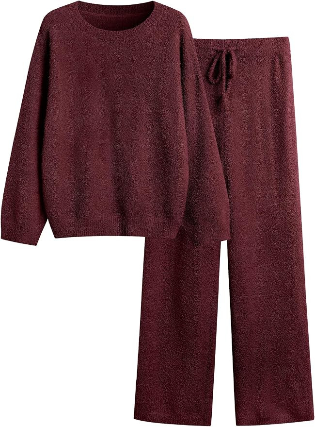 Lounge Sets for Women 2 Piece Fuzzy Fleece Pajamas Long Sleeve Matching Lounge Set 2024 Fall Tren... | Amazon (US)