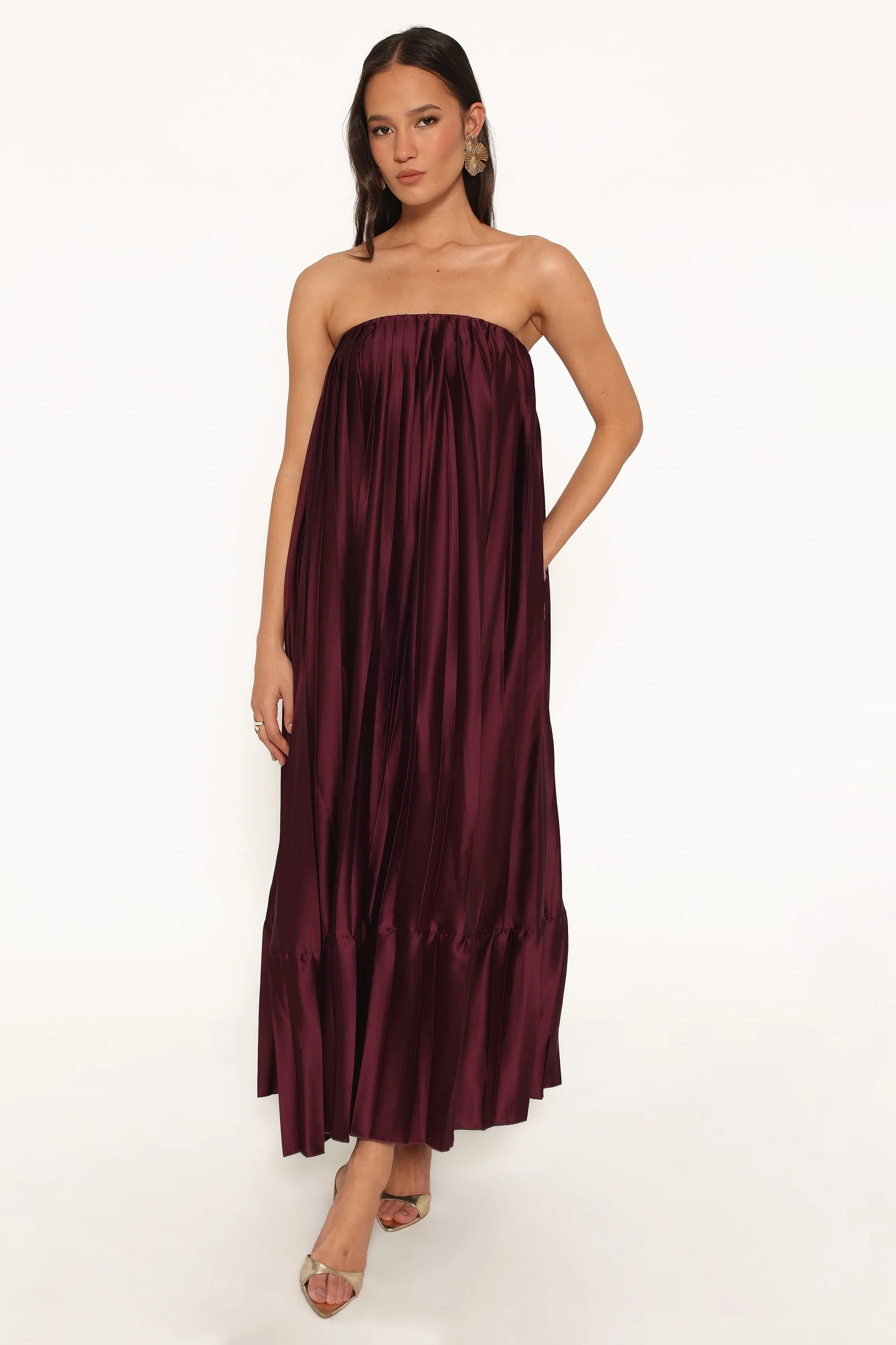 Nalania Strapless Maxi Dress - Sangria Red | Petal & Pup (US)