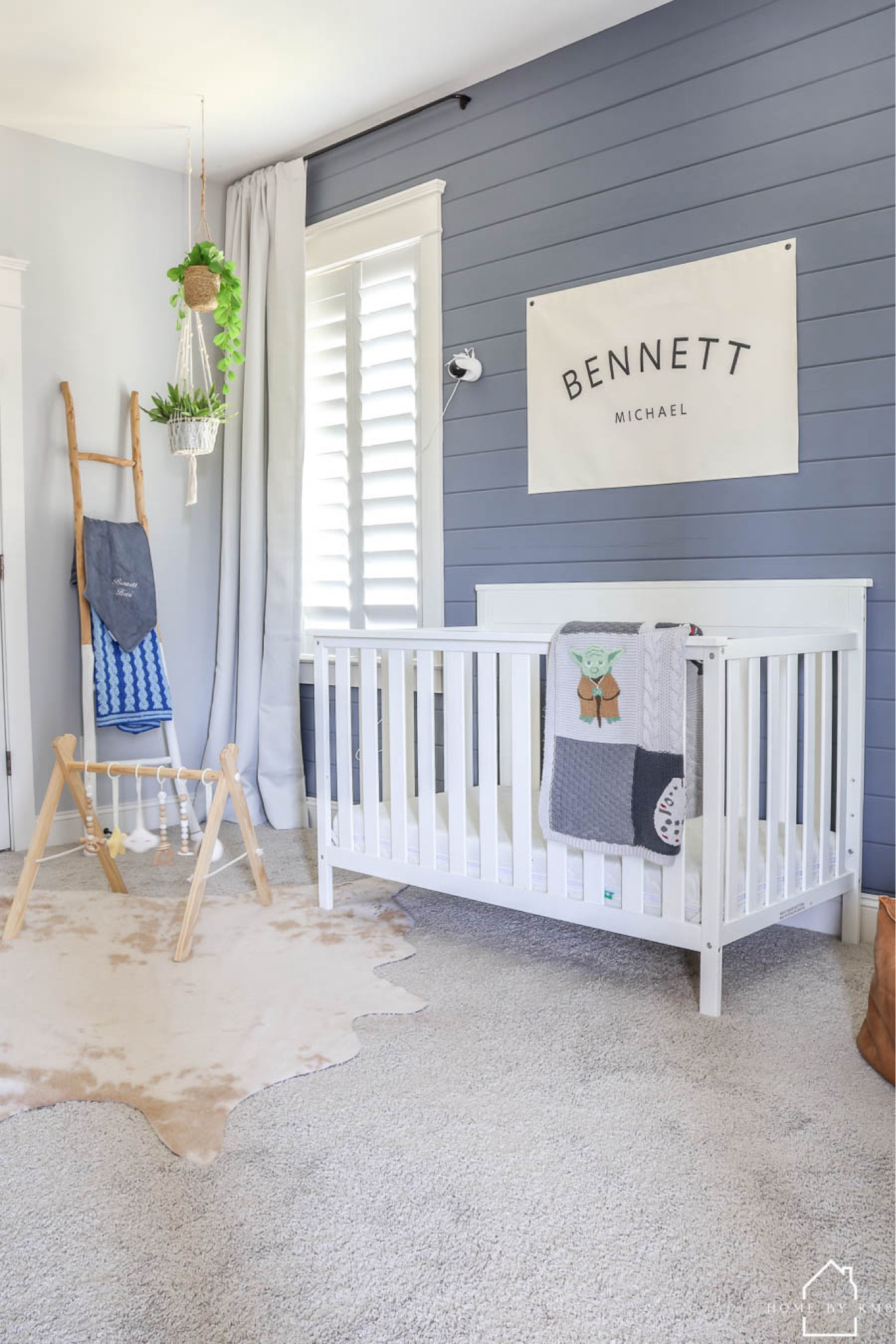 Boy nursery design | boy nursery decor | shiplap nursery wall | accent wall | name flag 

#LTKbaby #LTKhome