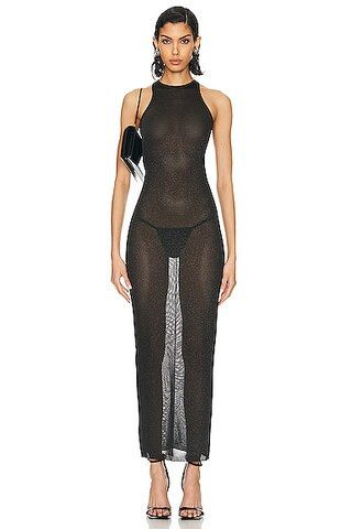 fleur du mal Sheer Knit Racer Dress in Black - Black. Size M (also in ). | FWRD 