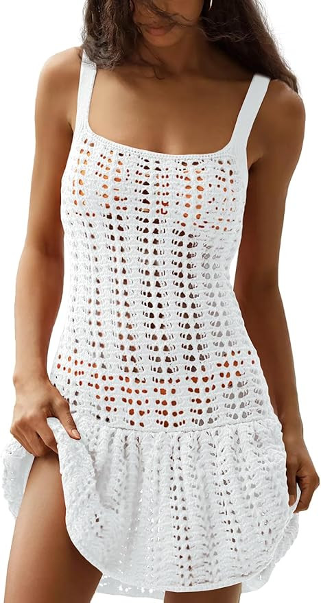 Fisoew Women's Crochet Swimsuit Cover Ups Summer Sleeveless Hollow Out Knit Swimwear Bathing Suit... | Amazon (US)
