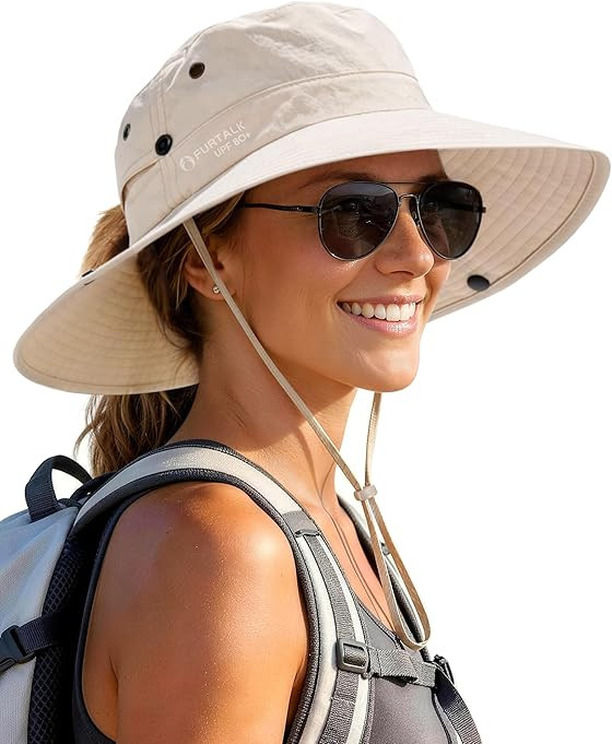 FURTALK Sun Hats for Women with Ponytail Hole Wide Brim Beach Bucket Hat UPF 50+ Fishing Hiking O... | Amazon (US)