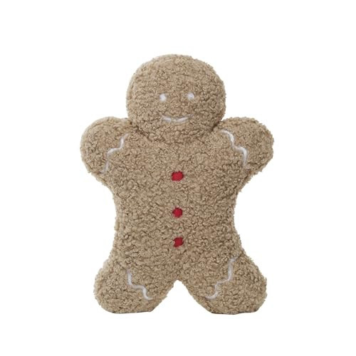 Creative Co-Op, Brown, Red and White Fabric Bouclé Gingerbread Man Shaped Pillow | Amazon (US)