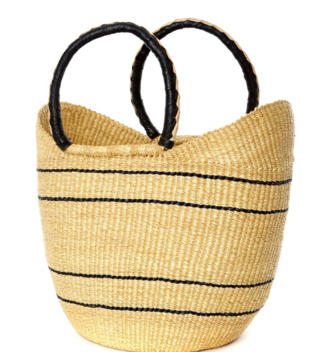 Natural U Shopper with Midnight Blue Stripes | Etsy (US)