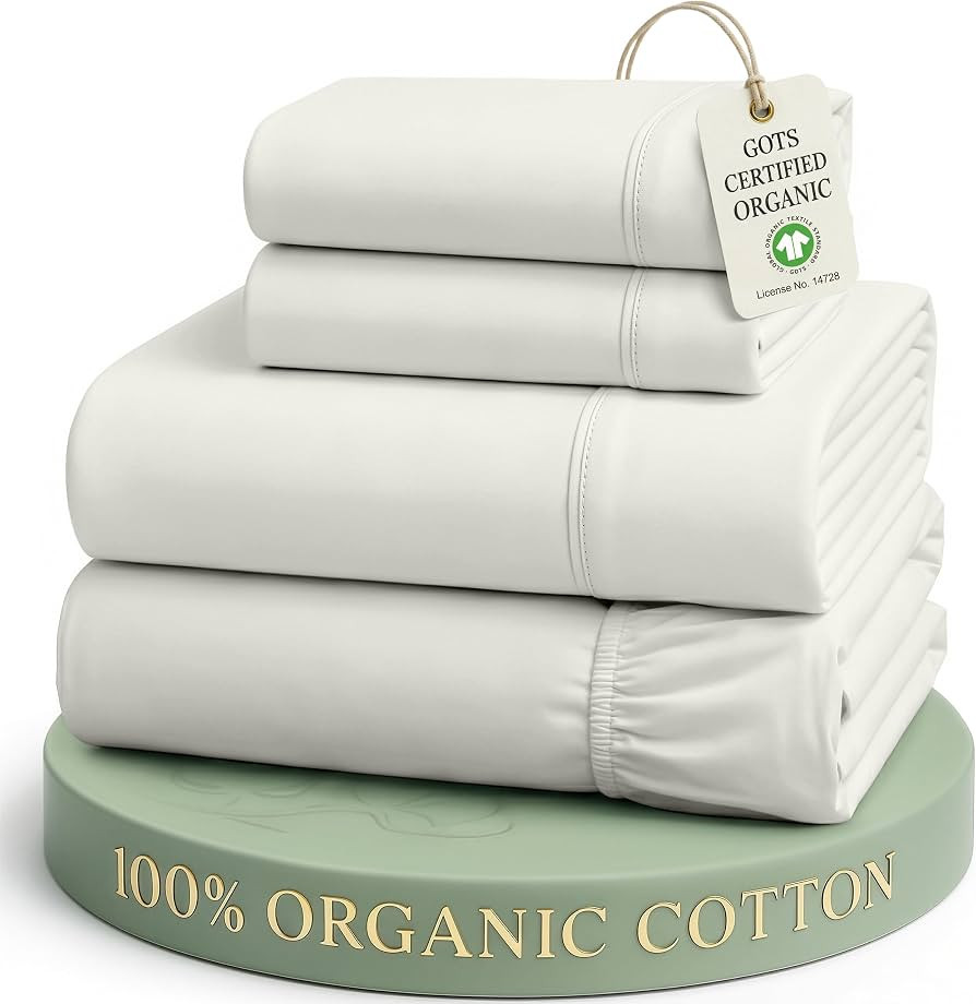 LANE LINEN King Size Bed Sheets 100% Organic Cotton 4pc Soft - Glacier Grey | Amazon (US)