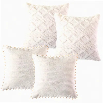 Boho Chic Corduroy Pillow Cover Set - Soft Square Accent Cases for Couch, Sofa, Bed, Car - Patterned Fuzzy Decor for Living Room | Wayfair North America