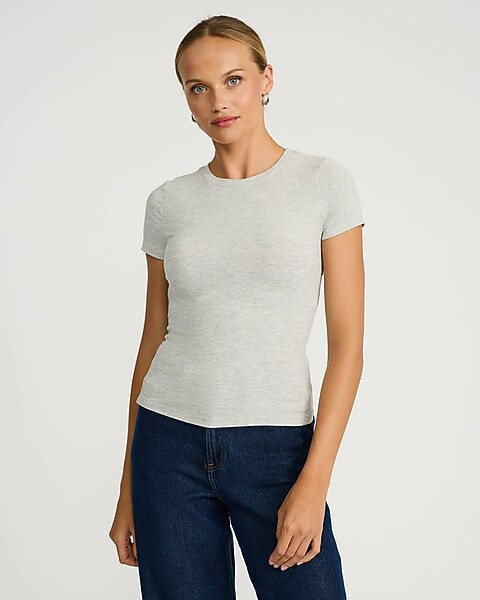 Fitted Ribbed Crew Neck Short Sleeve Tee | Express