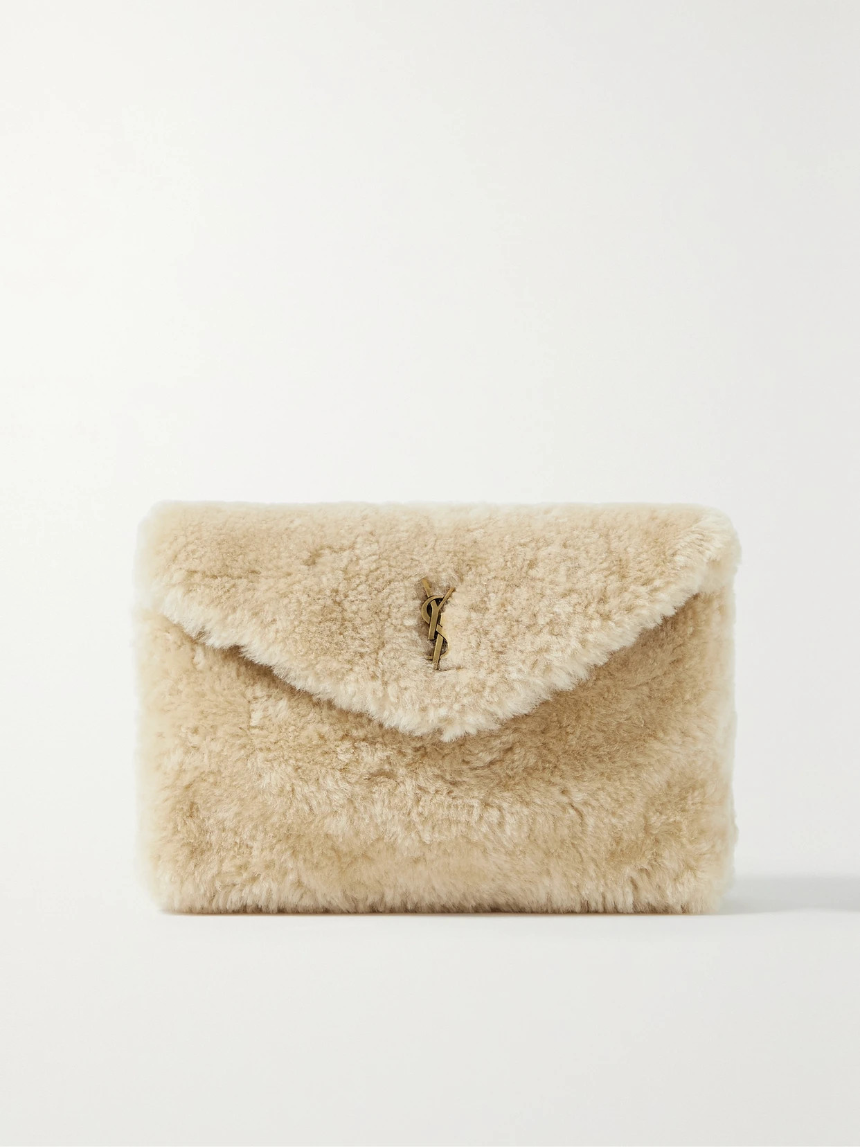 SAINT LAURENT - Puffer Small Shearling Clutch - Neutrals | NET-A-PORTER (US)