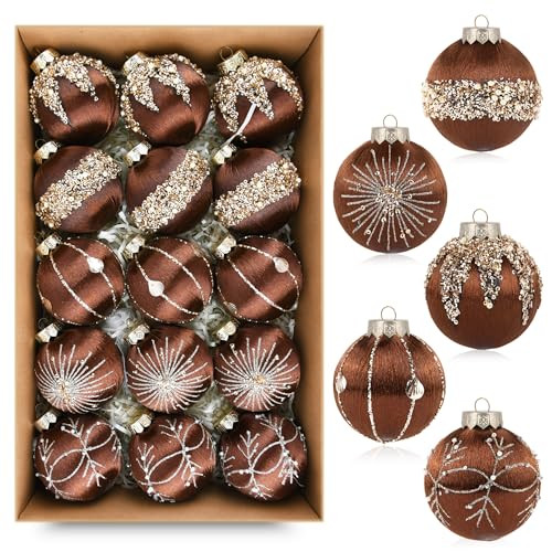Brown Ornaments for Christmas Tree Decorations - Satin Christmas Ball Ornaments Luxury for Xmas Holiday Party Indoor Decor - 80mm 3.15inch Pack of 15 | Amazon (US)