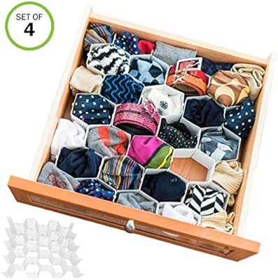 Evelots Drawer Organizer-Divider-Sock-Belt-Scarf-Underwear-112 Slots Total-Set/4 | Amazon (US)