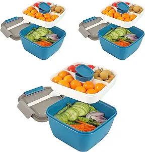 shopwithgreen 52 OZ to Go Salad Container Lunch Container, BPA-Free, 3-Compartment for Salad Topp... | Amazon (US)
