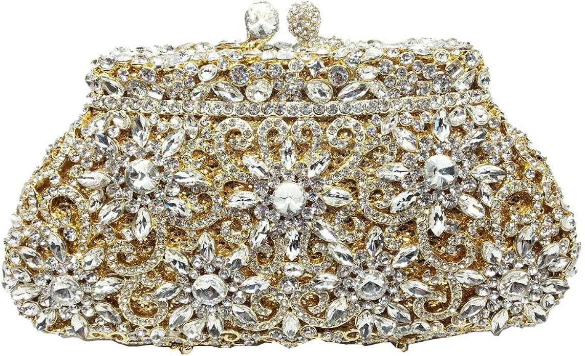 Elegant Crown Shape Women Flower Crystal Evening Clutches Minaudiere Purse Wedding Cocktail Bag (... | Amazon (US)