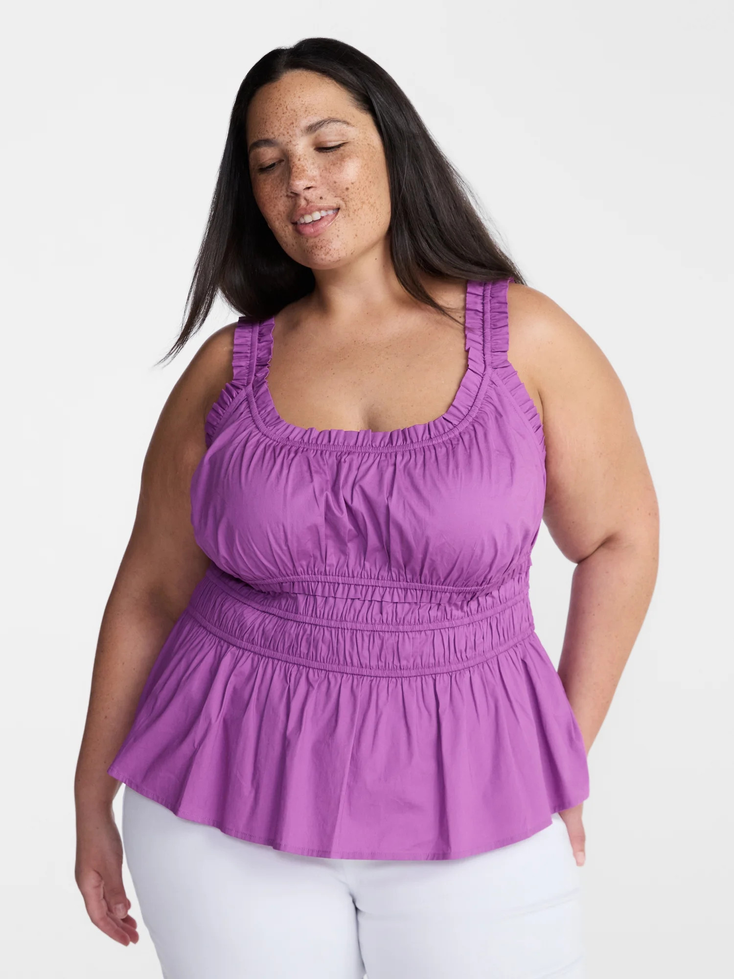 Terra & Sky Women\u2019s Plus Sleeveless Smocked Peplum Tank Top, Sizes 0X-5X | Walmart (US)