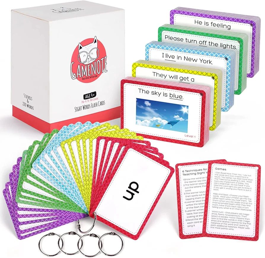 GAMENOTE Sight Words Kids Educational Flash Cards with Pictures & Sentences - 220 Dolch Big Word ... | Amazon (US)