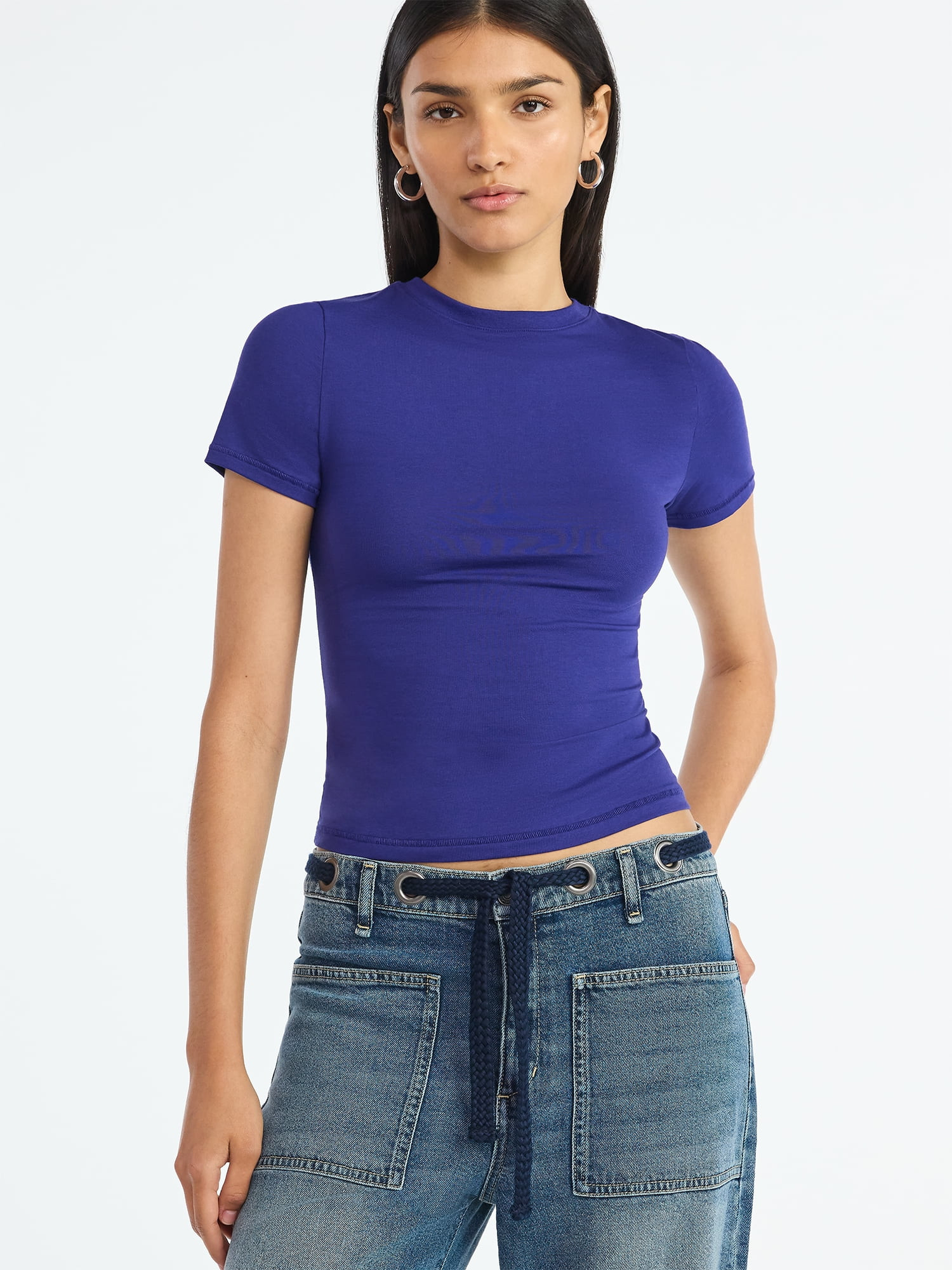 Scoop Women’s and Women’s Plus Stretch Cotton Baby Tee with Short Sleeves, XS-4X | Walmart (US)