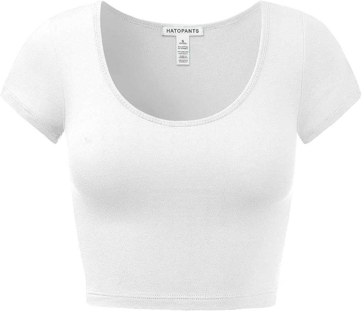 Women's Cotton Basic Scoop Neck Crop Tops Short Sleeve Tops | Amazon (US)