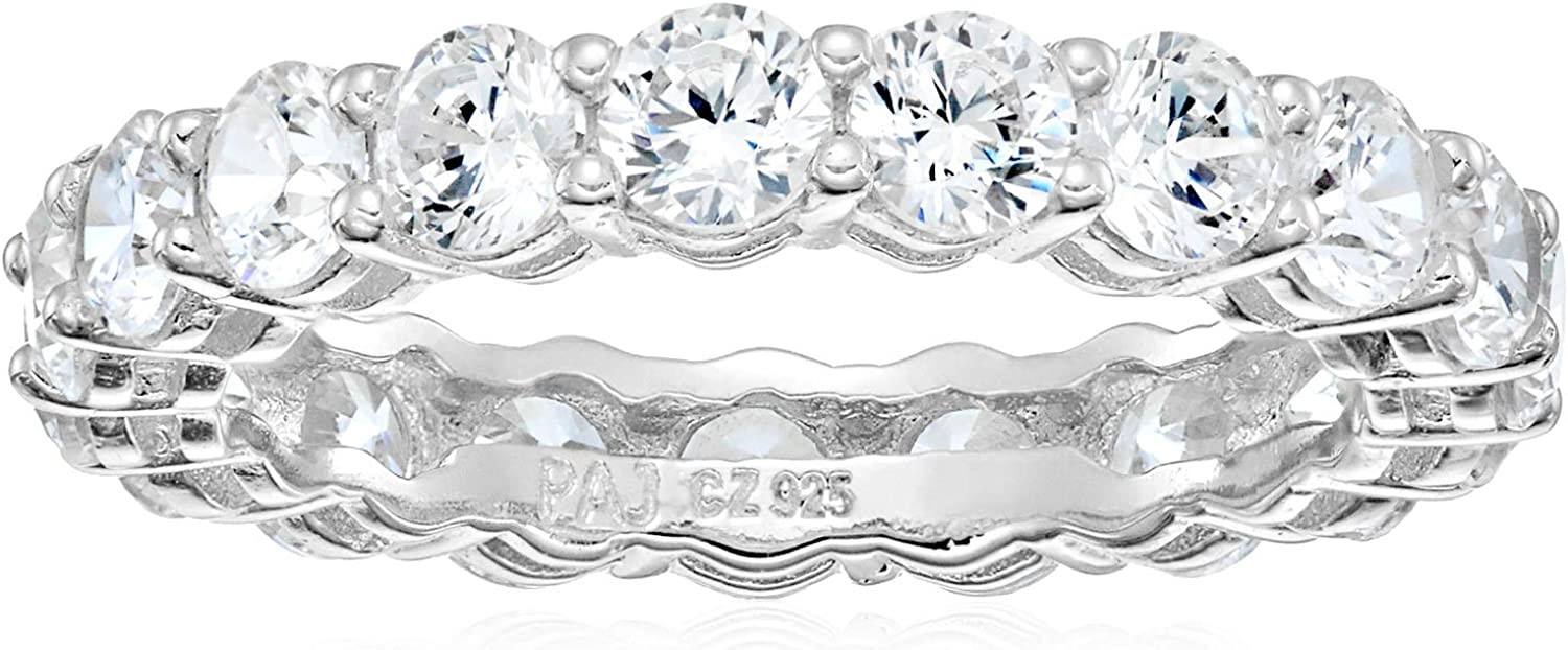 Amazon Essentials Plated Sterling Silver Round-Cut Cubic Zirconia All-Around Band Ring | Amazon (US)