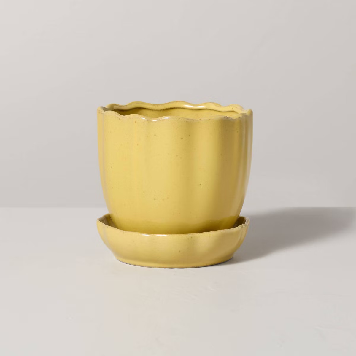 Scalloped Edge Stoneware Indoor/Outdoor Planter Pot with Saucer - Hearth & Hand™ with Magnolia | Target