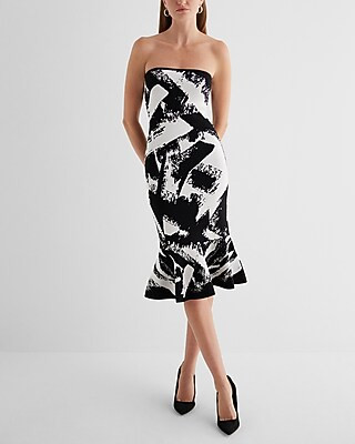 Printed Strapless Midi Sweater Dress | Express