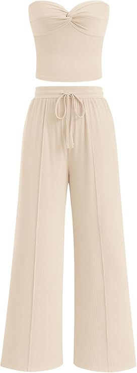 BTFBM Two Piece Sets For Women Summer Ribbed Strapless Twist Knot Tube Top Pants Set Casual 2026 ... | Amazon (US)