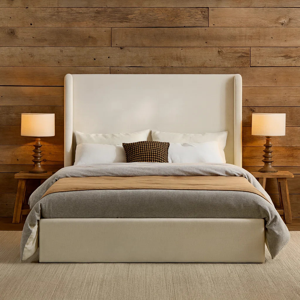 Latitude Run® Caron King Upholstered Wingback Bed, Ivory Canvas & Reviews | Wayfair | Wayfair North America
