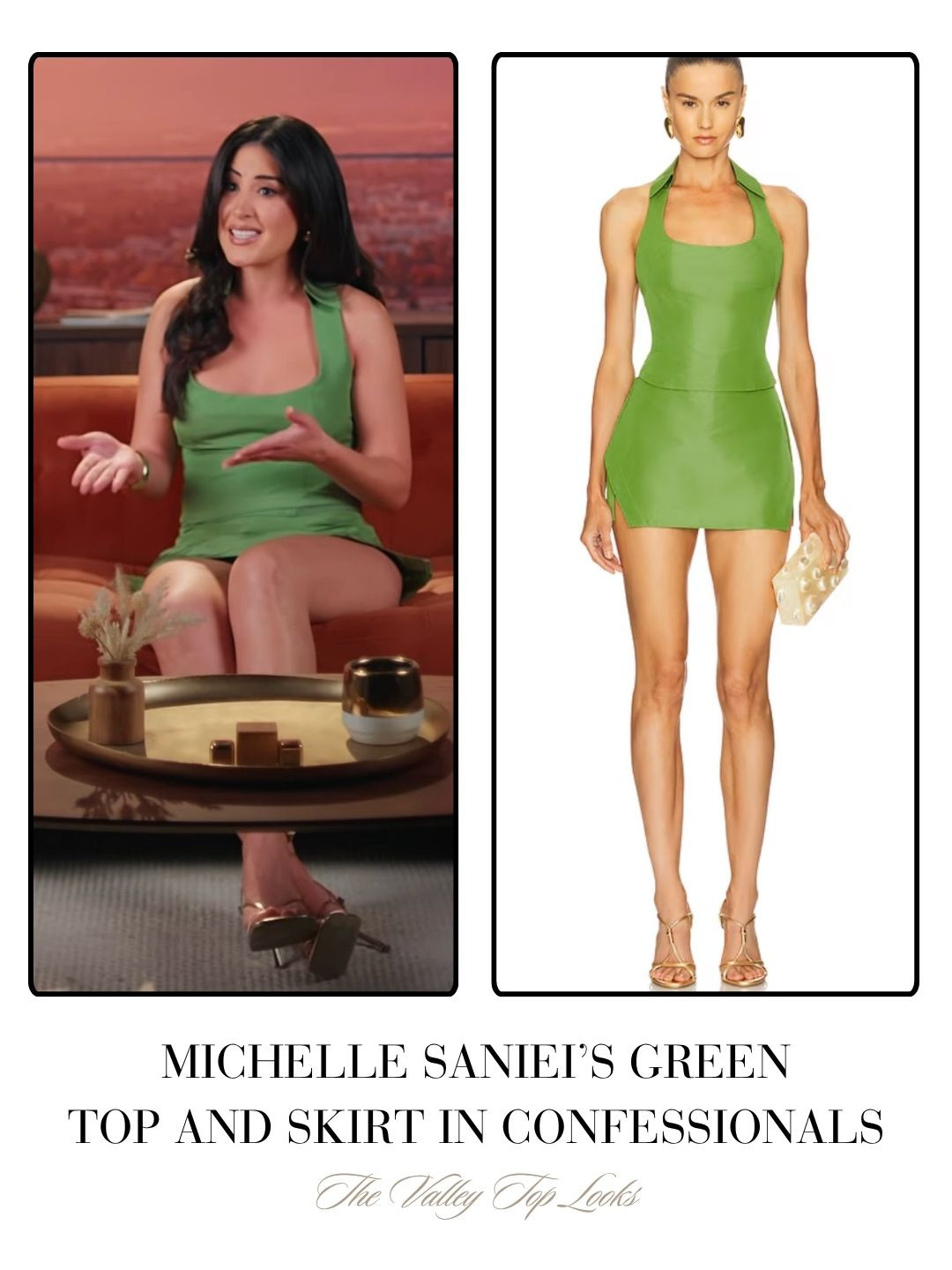Michelle Saniei's Green Confessional Top and Skirt on The Valley Season 3 Episode 4  

 