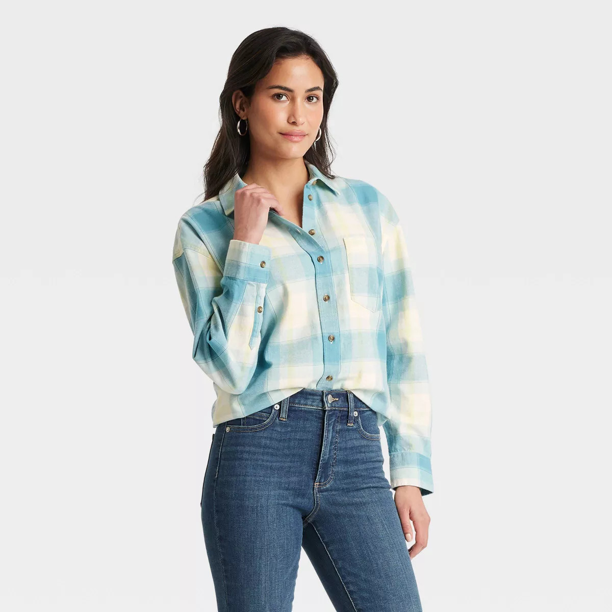 Women's Oversized Flannel Long Sleeve Collared Button-Down Shirt - Universal Thread™ | Target