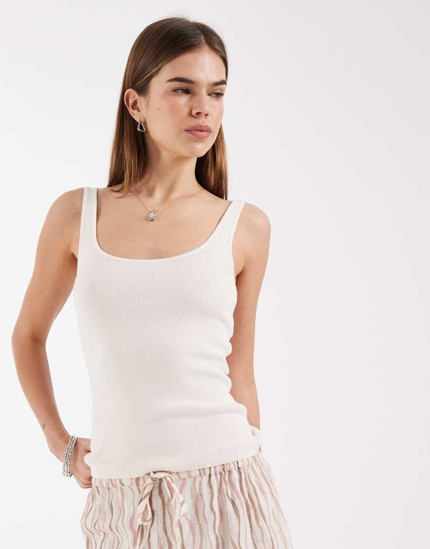 ASOS DESIGN cotton blend scoop neck cami in cream-White | ASOS (Global)