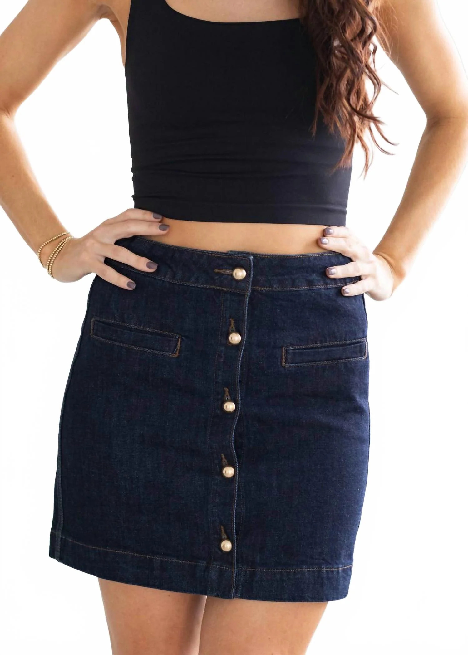 Studded Denim Mini Skirt In Dark Blue | Shop Simon