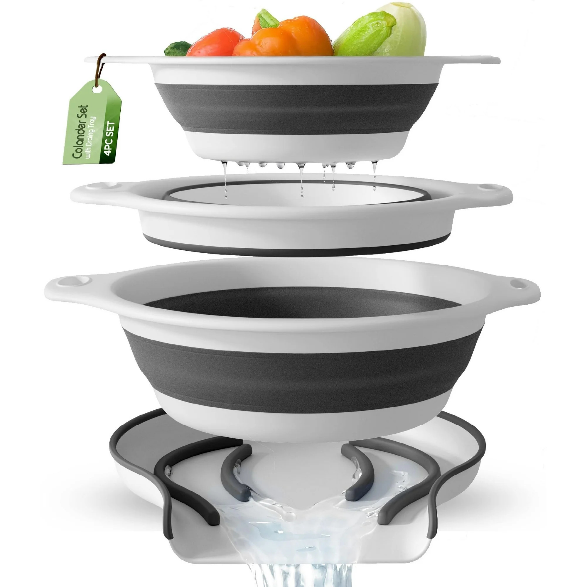 Collapsible Colanders (3 Pack Set) Food Strainers with Over-Sink Water Draining Base for Pasta Fr... | Walmart (US)