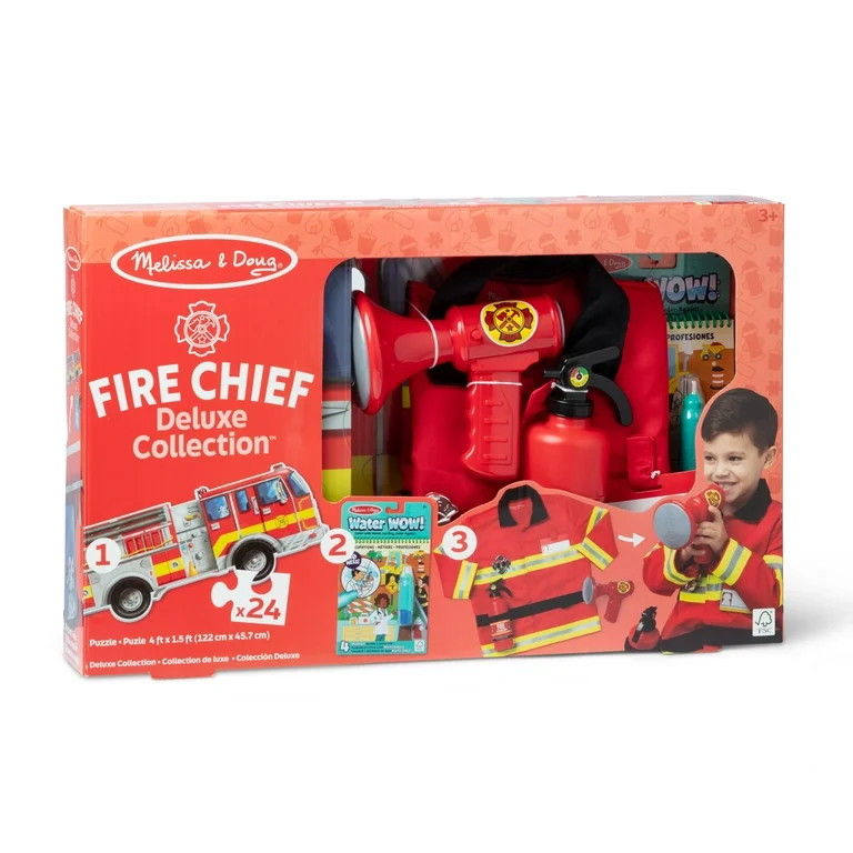 Melissa & Doug Fire Chief 3-in-1 Deluxe Collection Themed Gift Set – Costume Role Play, Puzzle,... | Walmart (US)