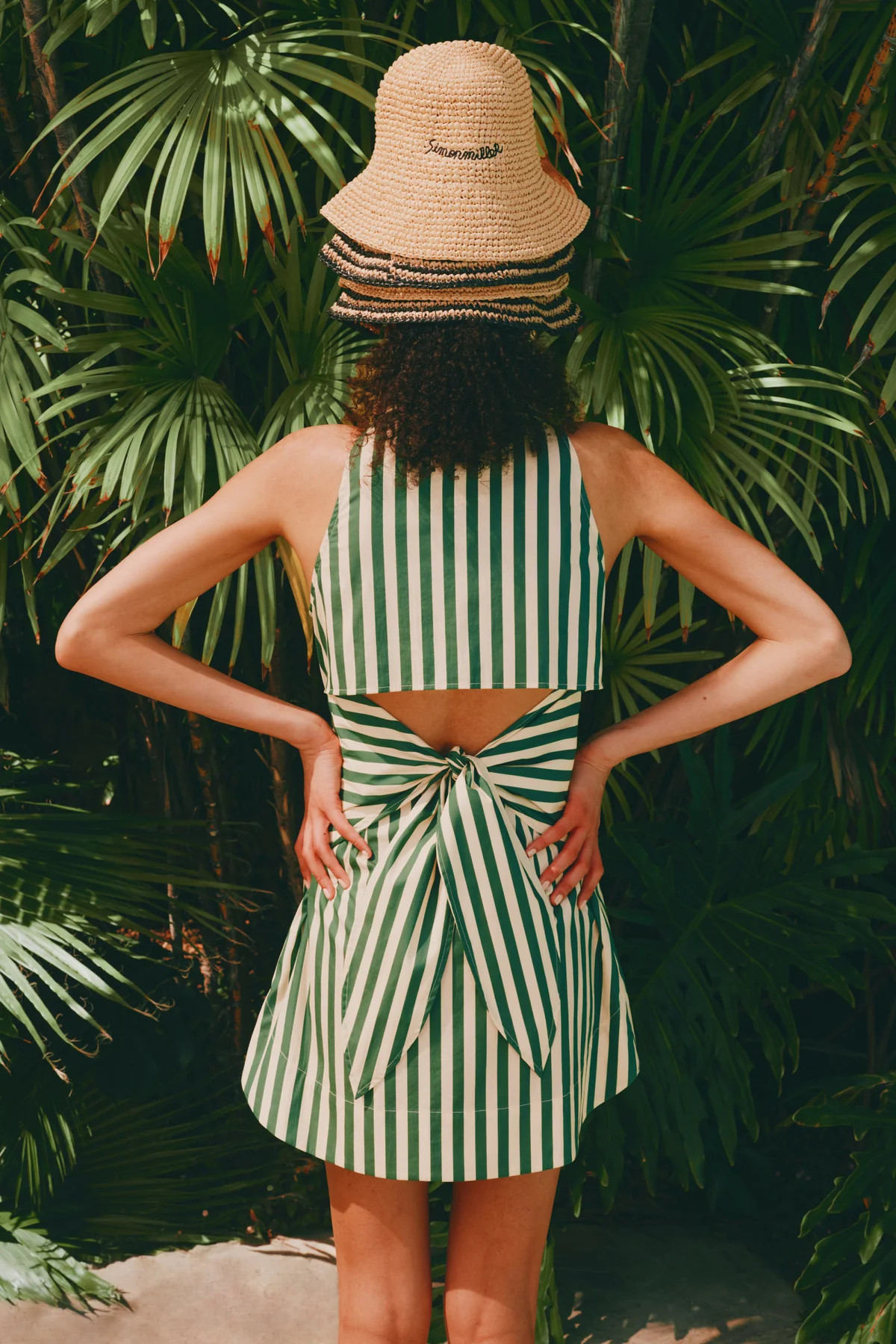 Loch Sleeveless Mini Dress in Gummy Green/Ecru | SIMONMILLER | Simon Miller