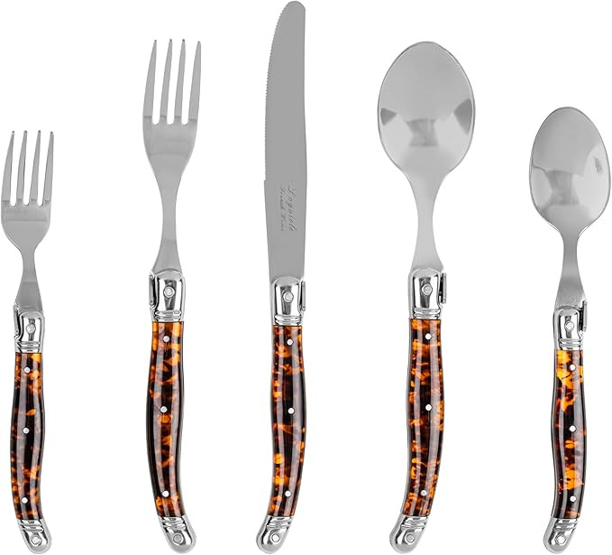 French Home 20-Piece Flatware Set 18/10 Stainless Steel, Tortoise Shell-Colored Handles, 4 Sets o... | Amazon (US)