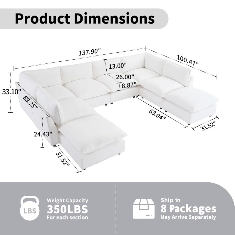 138.29” W Oversized 8-Seater Composable Modular Sofa | Wayfair North America