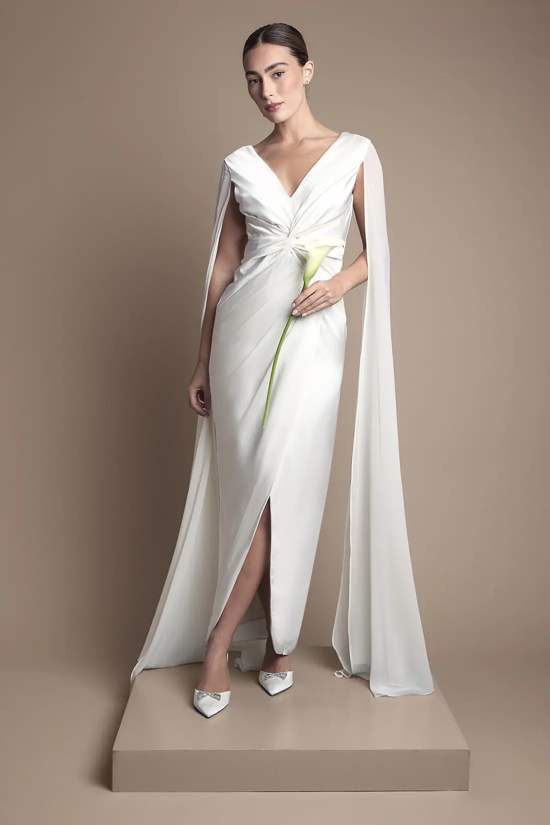 Satin Cape Sleeve Maxi Wedding Dress | Karen Millen