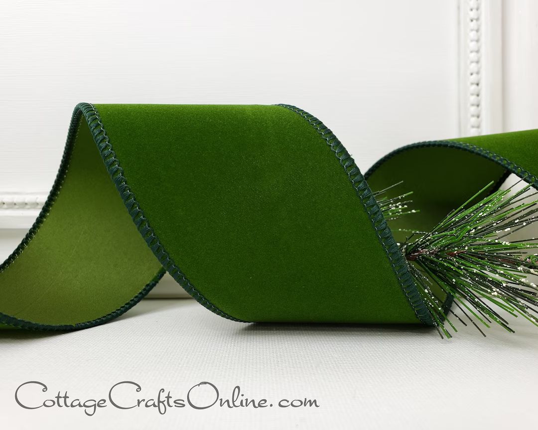 Christmas Wired Ribbon 2.5 Wide Moss Green Velvet - Etsy | Etsy (US)