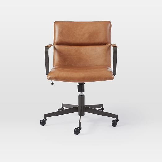 Cooper Mid-Century Leather Swivel Office Chair | West Elm (US)