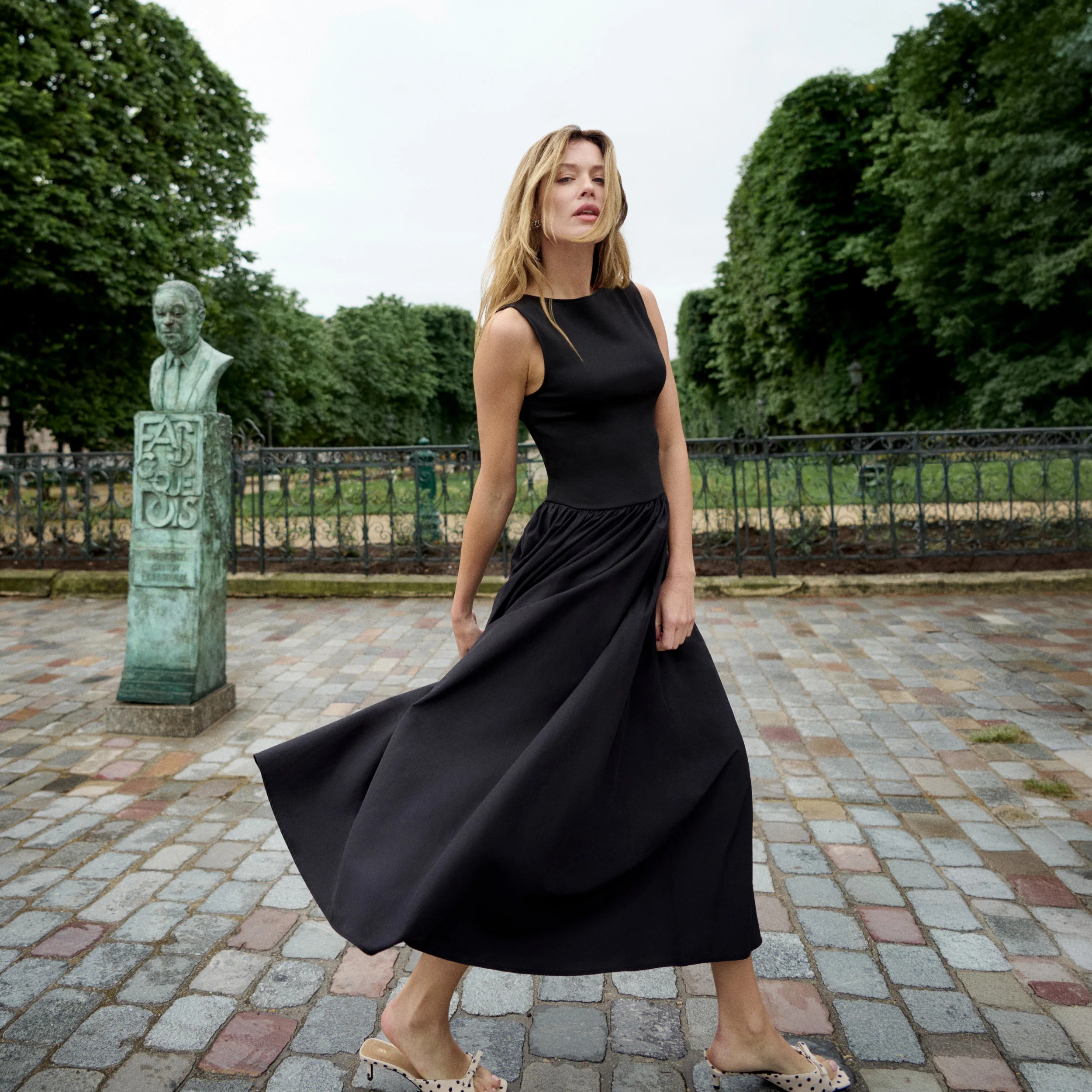 Beatrice Look Back Dress - Mixed Media Poplin :: Black | MM LaFleur