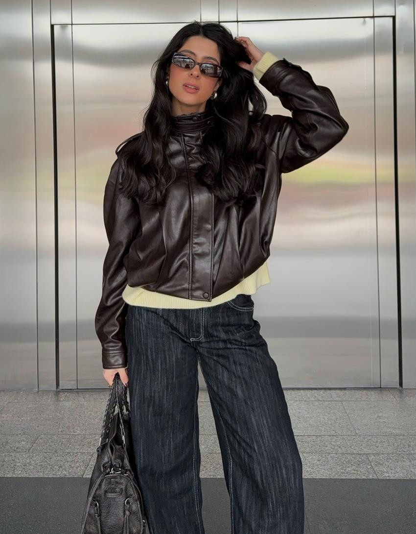 Leather effect pleated jacket - Leather-look - Women | Bershka GB