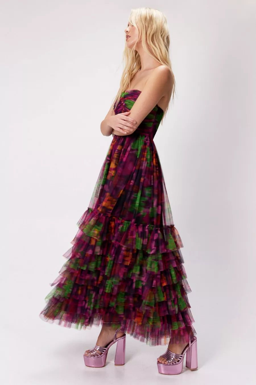 Floral Print Tulle Bandeau Maxi Dress | Nasty Gal (US)